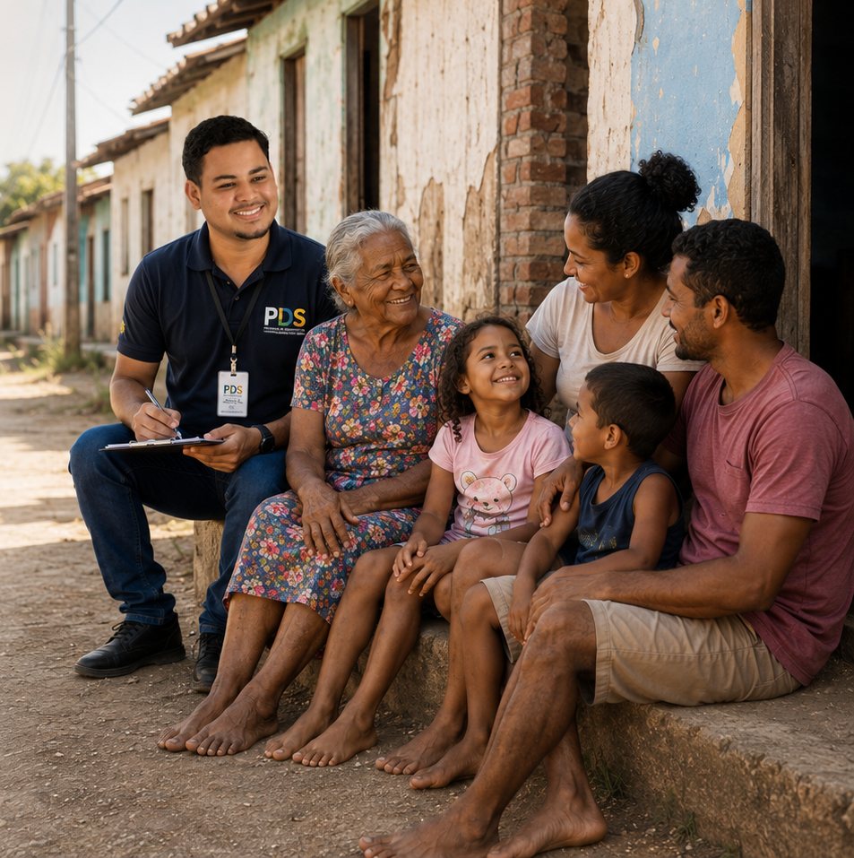 Agente do PDS conversando com uma família